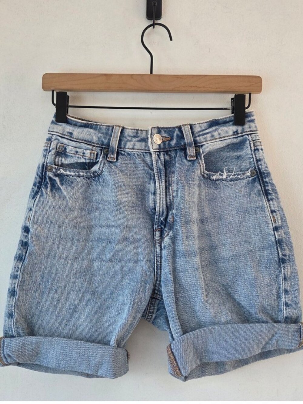 American Eagle Mom Straight Jean Shorts Rolled Hem Casual Women's 2